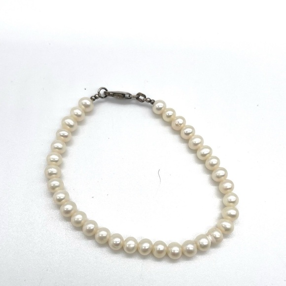 Cultured Pearl Bracelet W. Real 925 Silver Clasp For Men  Cultured Pearl Bracelet with 925 Sterling Silver Clasp and Italy Silver